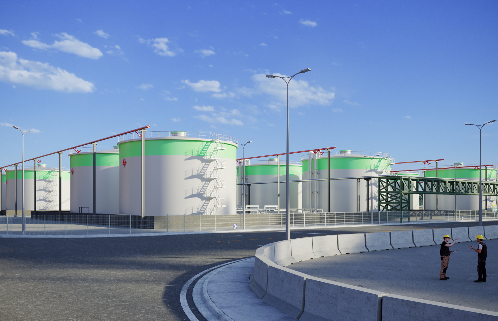 Fuel storage tanks and associated pipework for refined SAF products.